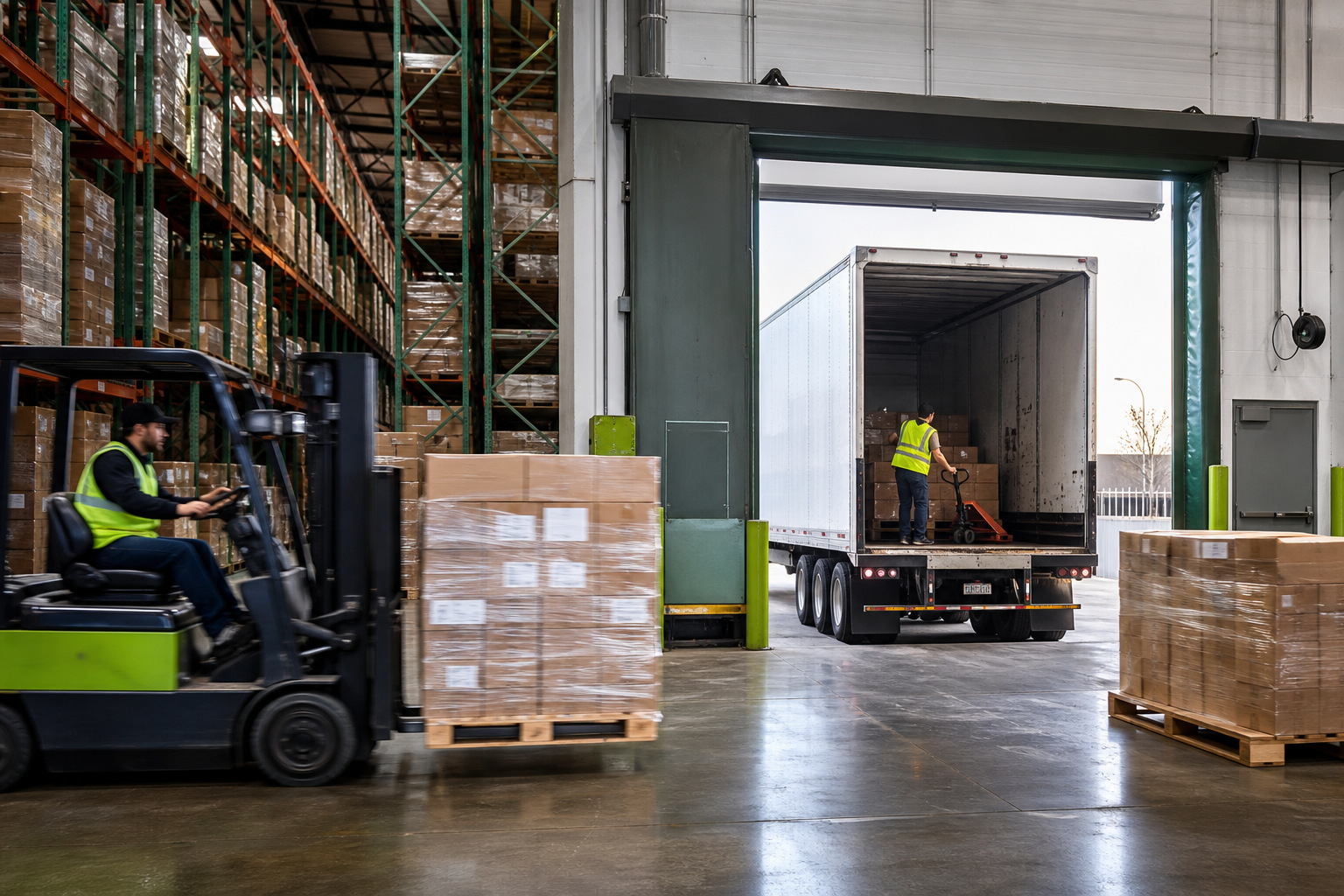 Distribution team loading wholesale inventory into a delivery truck