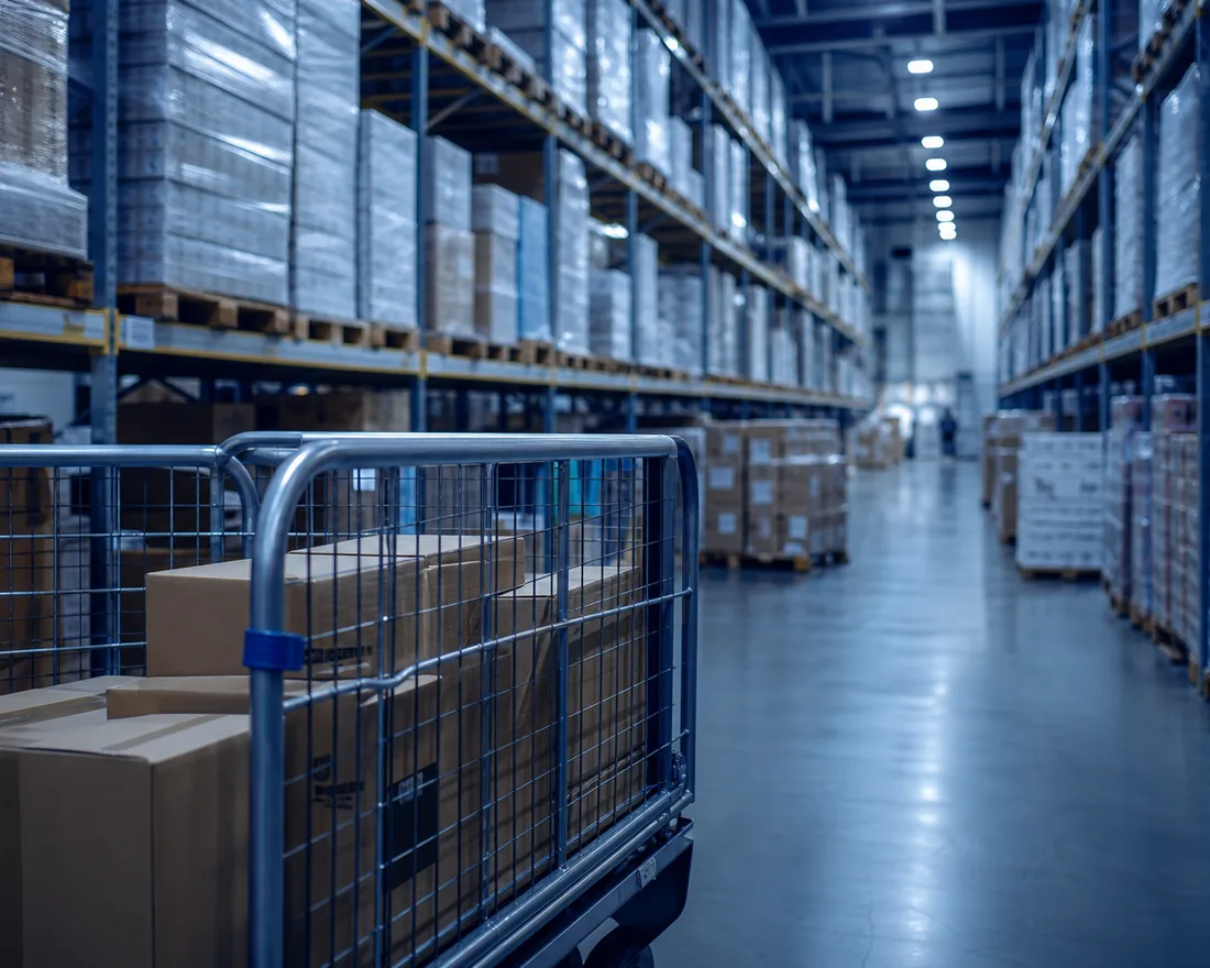 Wholesale inventory prepared inside a modern warehouse