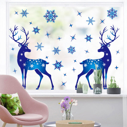 Christmas Elk Snowflake Sticker Decoration Glass Window Kids Room Christmas Wall Stickers Home Decals Decoration